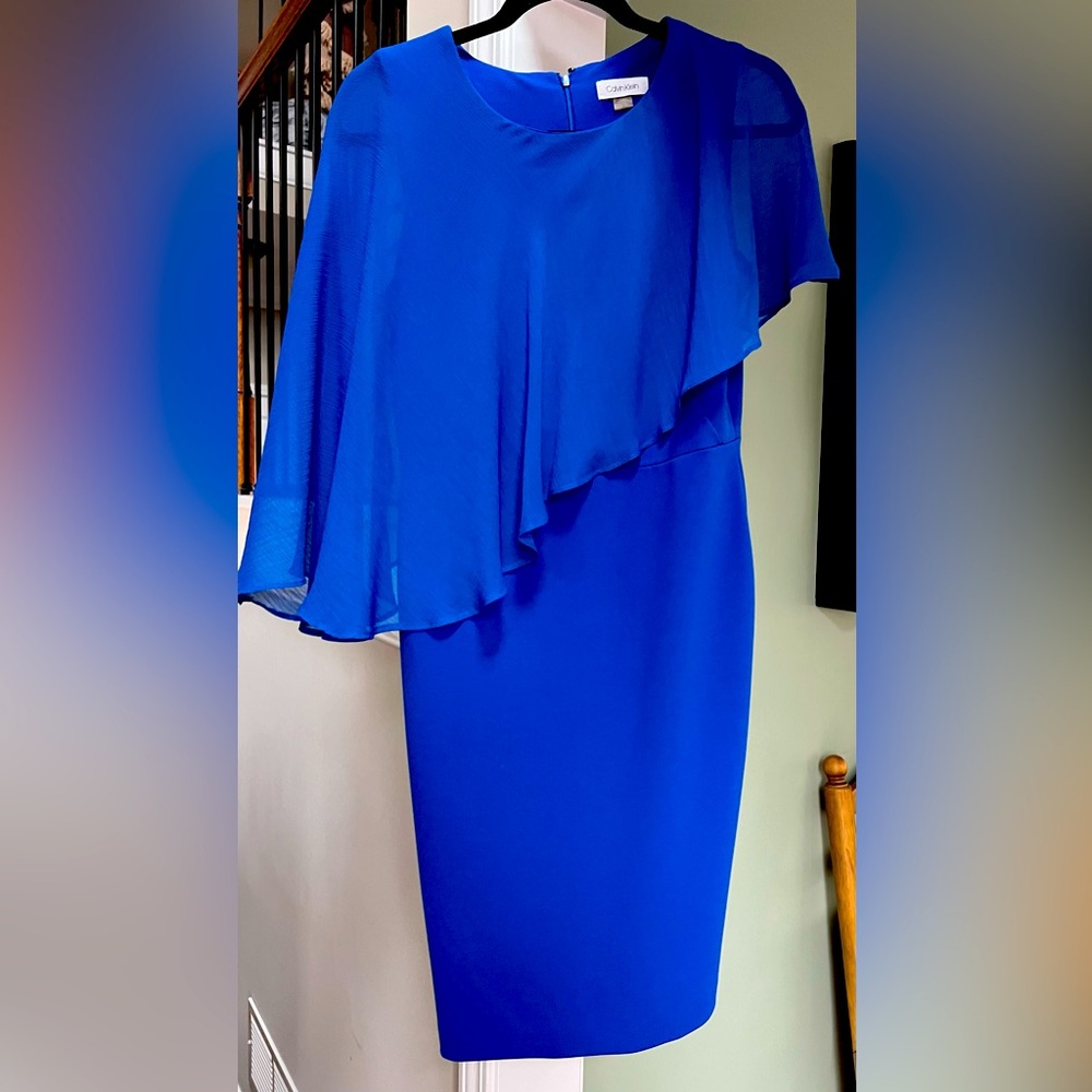 Calvin Klein bright blue cocktail dress EUC